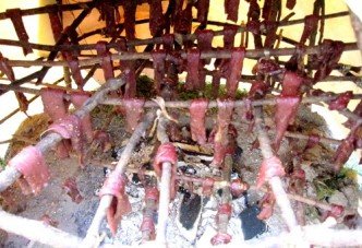 You can dry meat outdoors if you had a successful hunt and need a way to preserve it for later.