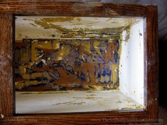 Some really ugly paint on the insides of our cabinets :(